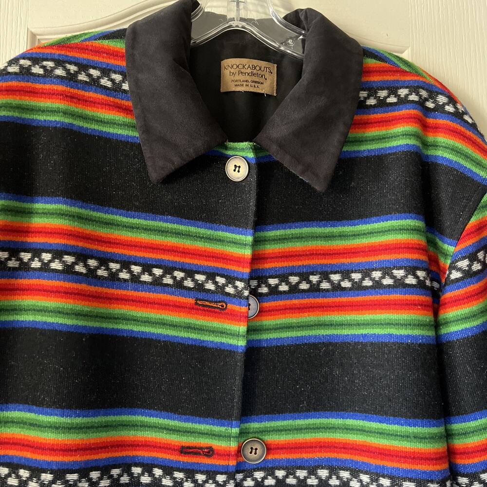 VTG Striped Southwestern Pendleton Knockabout Wool Coat Jacket Large EUC - Picture 3 of 16